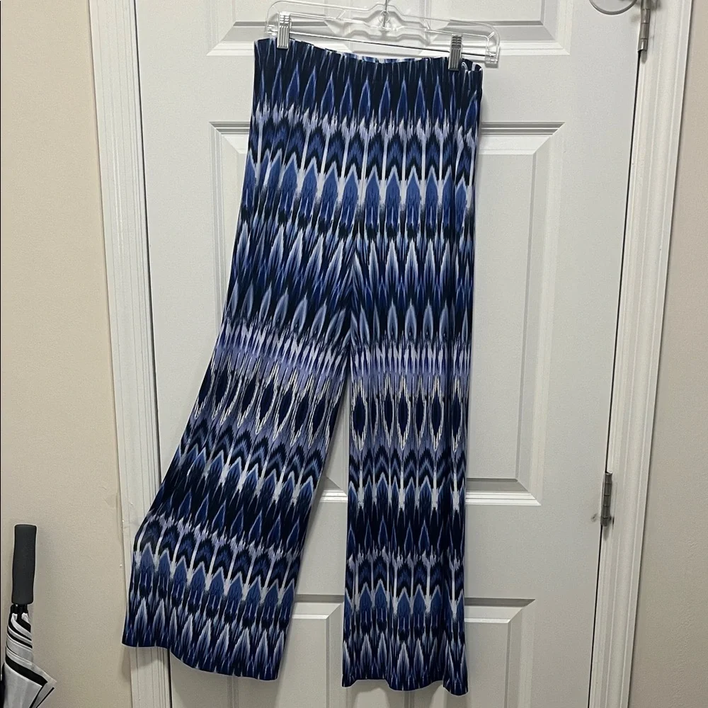 Chico's Blue and White Patterned Wide-Leg Pants - Picture 1 of 6
